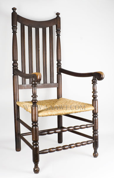 William and Mary Banister Back Armchair
Generous Proportions, Robust Turnings
New York or Connecticut
Circa 1740 to 1760, entire view
